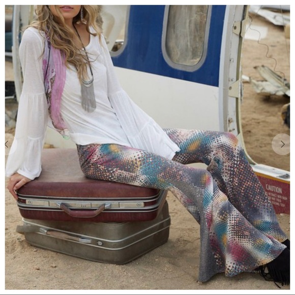 Boho gypsy chic multi color flare bell pants - Picture 5 of 7